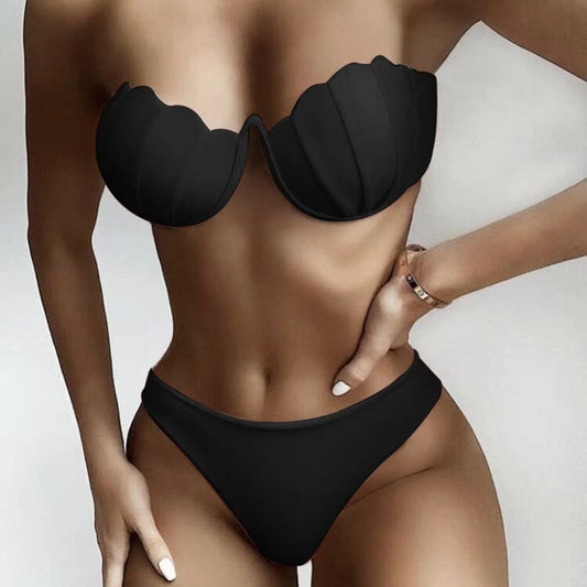 Women's Solid Color Triangle Bikini Set – Shell Steel Support
