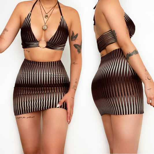 European And American Women's Printed Beach Halter Swimsuit Bikini Skirt Suit